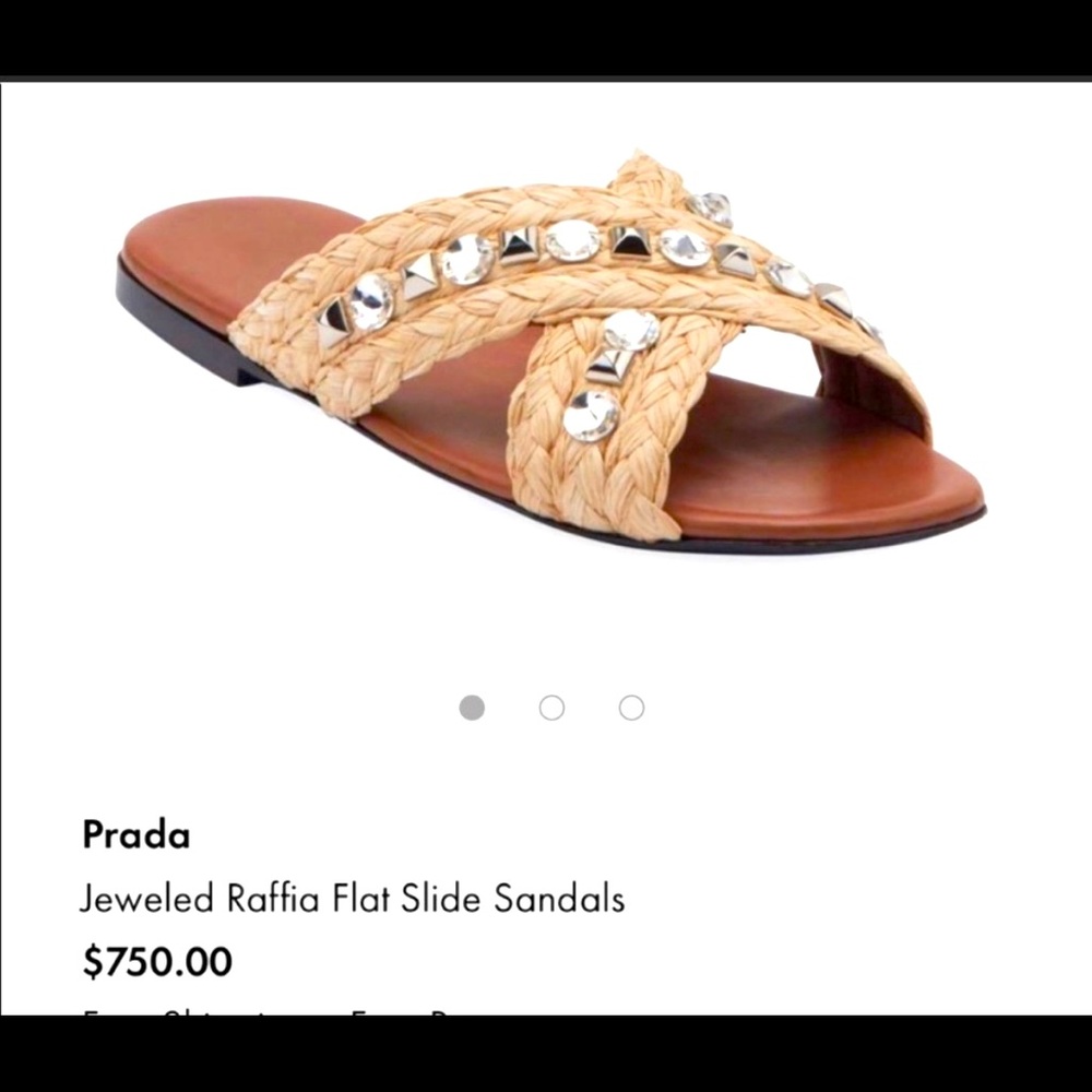 Prada Jeweled Rafia Ricamo Sandals Sz 37.5